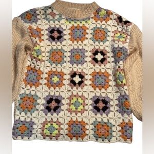 Listicle Colorful Crochet Patchwork Sweater